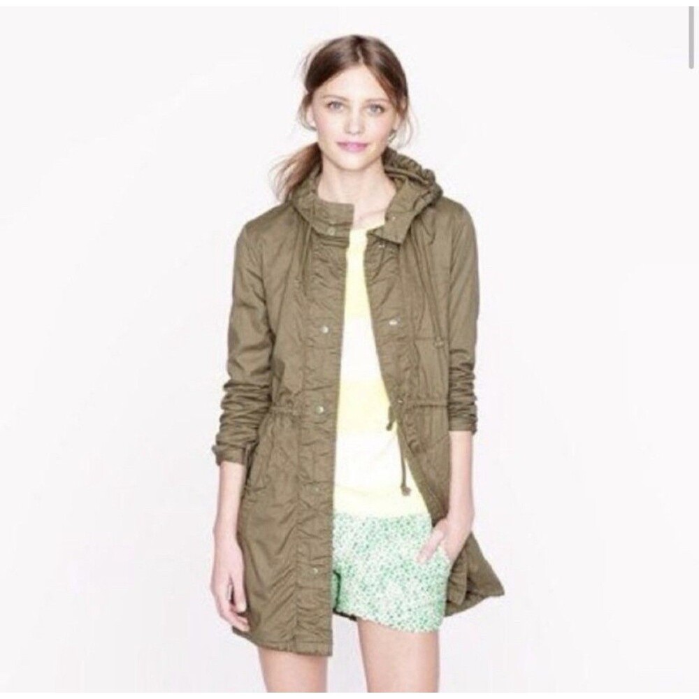 J. Crew Charlie Fatigue Utility Jacket Size S Hooded Anorak Parka Military Green